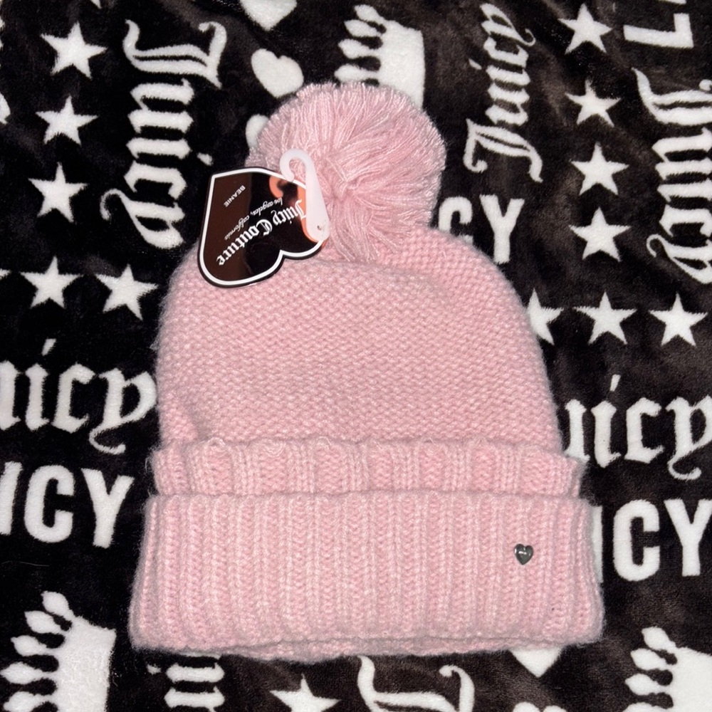 Juicy Couture Pink Ribbed Knit Pom-Pom Hat